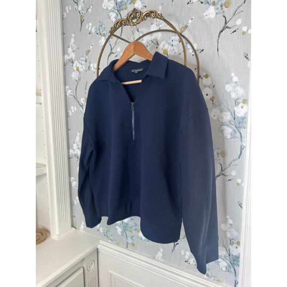 Adrianna Papell Navy Blue Long Sleeve Quarter Zip with Collar - Size Large - Picture 2 of 7